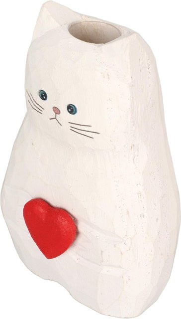 Handgefertigte Katzenstatue als Blumenvase von mfySpace in Weiß aus Holz für die Tischdekoration - Bild 1