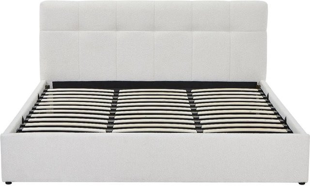 Vente-unique Bett Maziri in Weiß mit Bettkasten und Bouclé-Stoff, B/T/H: 180 x 200 x 196 cm - Bild 1