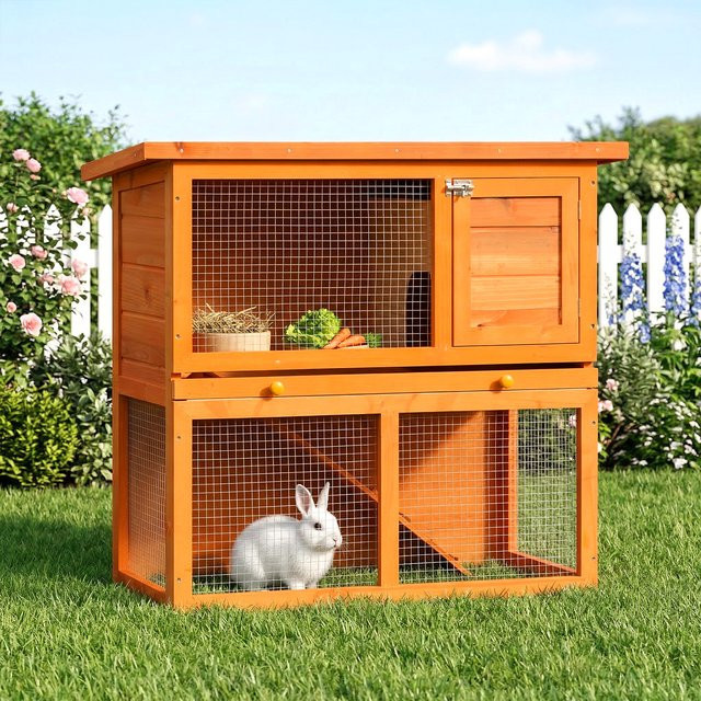 PawHut Kleintierstall aus Tannenholz und Fichtenholz mit verzinktem Draht in Gelb und Grün, B/T/H: 90 x 45 x 80 cm - Bild 2