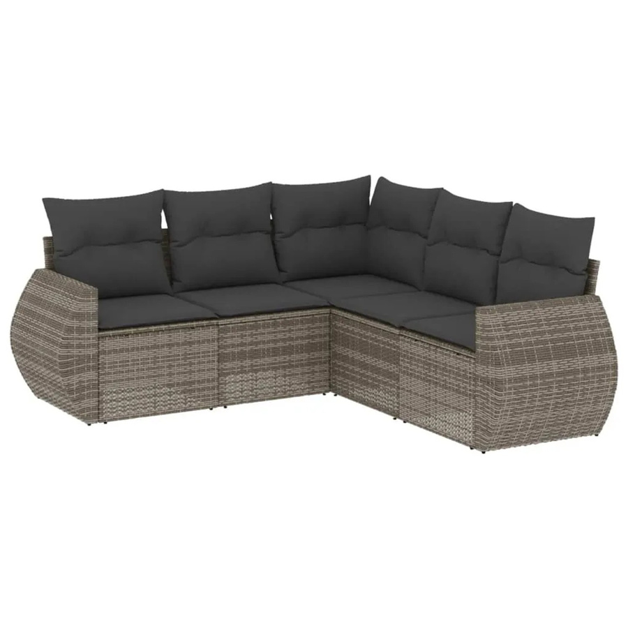 vidaXL 5-teilige Garten-Sofagarnitur in Grau aus Poly-Rattan mit Sitzkissen und Stauraum - Bild 2