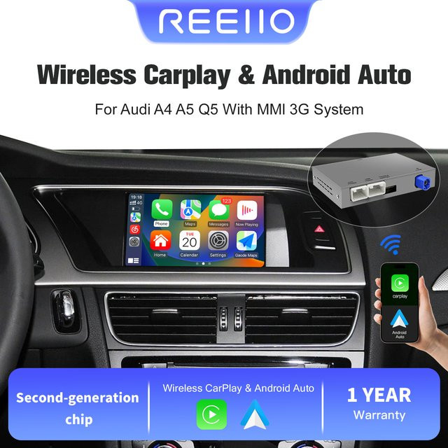 REEIIO Drahtloses CarPlay und Android Auto Interface für Audi A4 A5 S4 S5 RS4 RS5 und Q5 (2008–2015) mit 3G MMI-System und Mirror Link Unterstützung - Bild 1