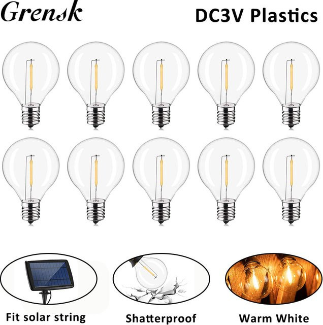 Grensk G40 LED Ersatzlampen für Solar-Lichterketten, E12-Schraubfassung, warmweiß, transparent, bruchsicherer Kunststoff, Globe-Form für RV Camper-Beleuchtung - Bild 1