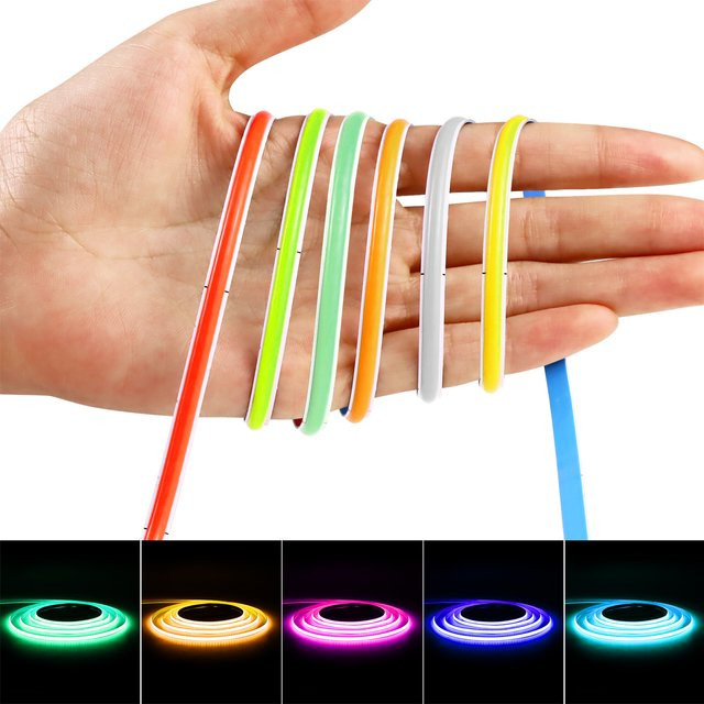 Rybakov RGB COB-LED-Streifenlicht, bunt, 12 V, 5 mm ultradünn, Neon-LED-Band aus Silikon für Schrank und Akzentbeleuchtung - Bild 1