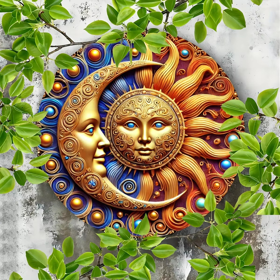 HELLOYOUNG Sonnen- und Mond-Metallschild, rundes Metall-Blechschild in rustikalem Design, Durchmesser: 20 cm - Bild 3