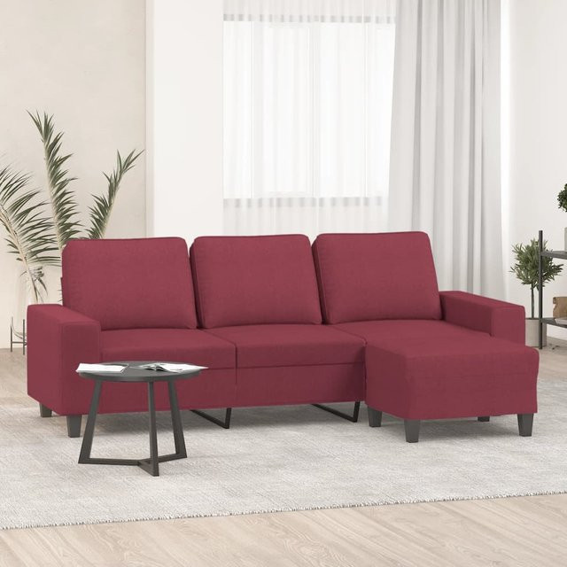 vidaXL 3-Sitzer-Sofa mit Hocker in Weinrot aus Stoff mit Armlehnen - Bild 3
