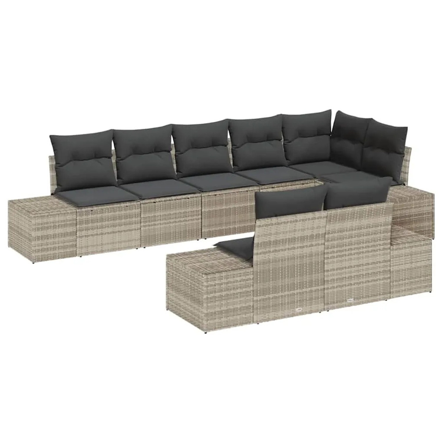 vidaXL Garten-Sofa-Set 8-tlg. in Hellgrau aus Poly-Rattan mit Kissen und L-Form - Bild 2