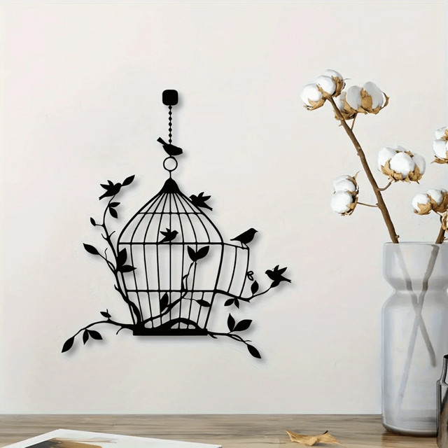 CIFBUY Wandkunst aus Metall in Form eines Vogelkäfigs im Vintage-Stil, Schwarz - Bild 1