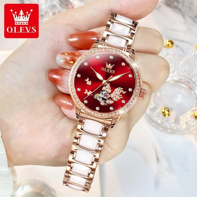 OLEVS Armbanduhr, mechanisch, Edelstahl, Diamant, Damen, 31 mm - Bild 1