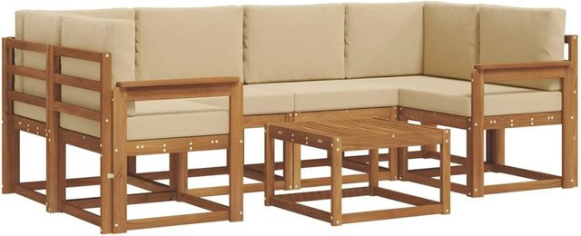 vidaXL Outdoor-Sofagarnitur aus Akazienholz in L-Form mit 7-teiligem Set, Natur und Beige - Bild 1