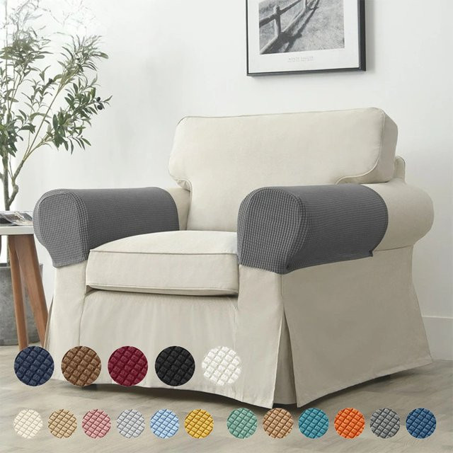 2er-Set YIHEIM Sofa-Armlehnen-Schutzhüllen aus Polarfleece in Weiß, elastisch und verstellbar - Bild 1