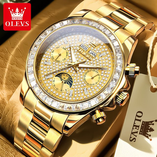 OLEVS Armbanduhr Automatik, Edelstahl, Gold, Diamant, Herren - Bild 1
