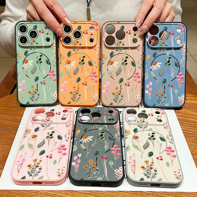 MOESOE Magnetische Handyhülle mit Blumenmuster für iPhone 17 16 15 14 13 Pro Max, Magsafe kompatibel, TPU und PC Hardcase, mehrfarbig schwarz - Bild 4