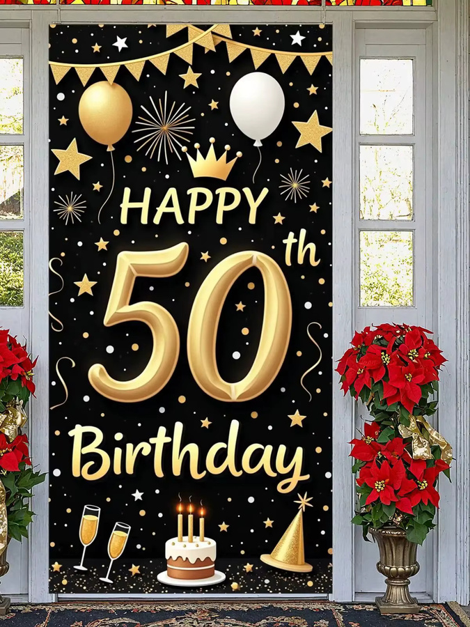 Goldenes 50. Geburtstags-Banner mit Feuerwerk-Muster und Glitzer-Stil als dekorativer Hintergrund für deine Feier in Gold - Bild 7