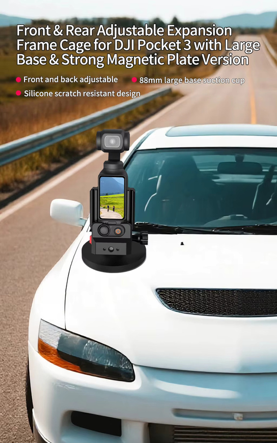DJI Osmo Pocket 3 Griffkäfighalterung mit Schnellspanner, Schutzrahmen und Autohalterung in Schwarz - Bild 5