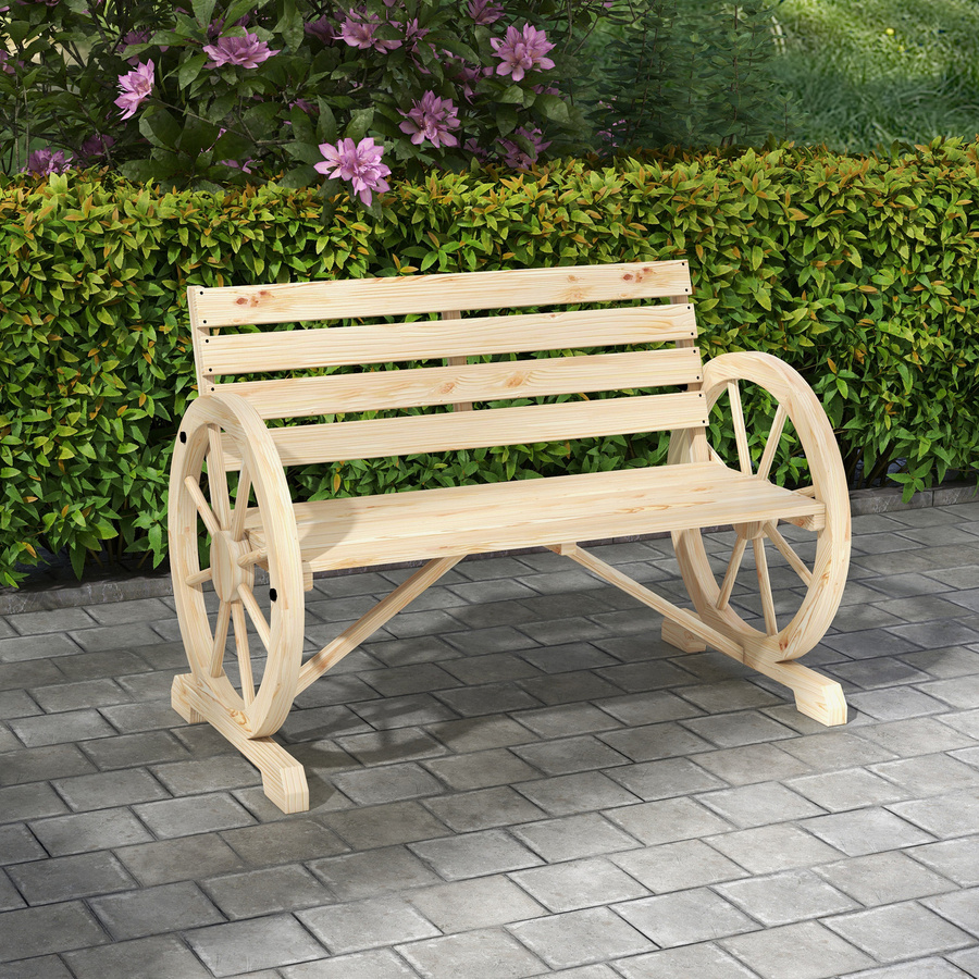 Outsunny Gartenbank 2-Sitzer aus Fichtenholz im Landhausstil mit Armlehnen in Braun - Bild 2