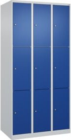C+P Schließfachschrank Classic PLUS mit 3 Abteilen, Stahl, Grau/Enzianblau, B/T/H: 90 x 50 x 185 cm - Bild 1