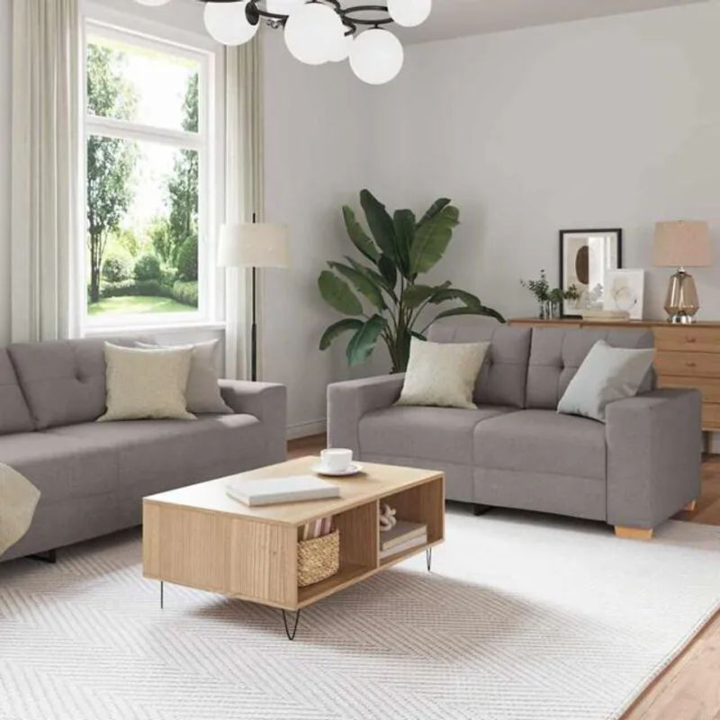 vidaXL Schlafsofa Set Modern Minimalistisch in Taupe Meliert mit Kissen aus Stoff und Leinen - Bild 1