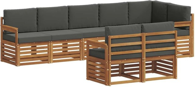 vidaXL Sofagarnitur 8-teilig aus Massivholz Akazie in Natur und Anthrazit mit L-Form und Polsterkissen - Bild 1