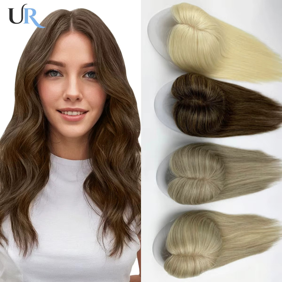 Umar Echthaar-Topper für Damen, blond, glatt, Mono-Basis - Bild 3