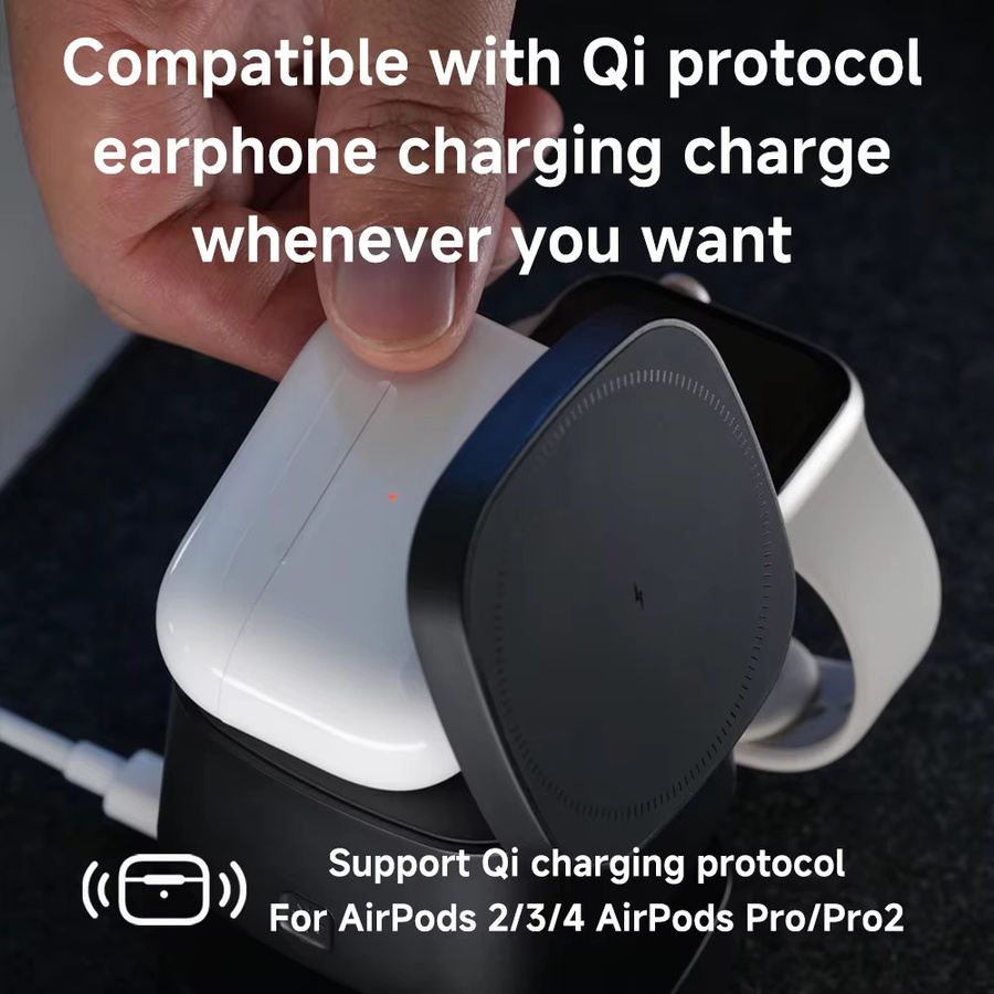 TIMESS Magnetisches 3-in-1 Wireless-Ladegerät in Weiß für iPhone, Apple Watch und AirPods - Bild 3