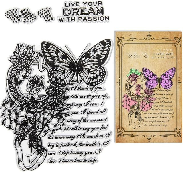 Vintage Schmetterlings-Stempel aus transparentem Silikon für Journaling und Karten - Bild 1
