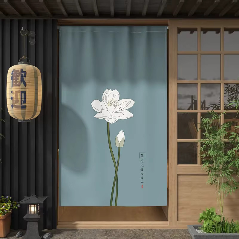 VIKAMA Vorhang im chinesischen Stil mit Lotus- und Osmanthus-Blumendruck als Raumteiler und Teeraum-Dekoration - Bild 2