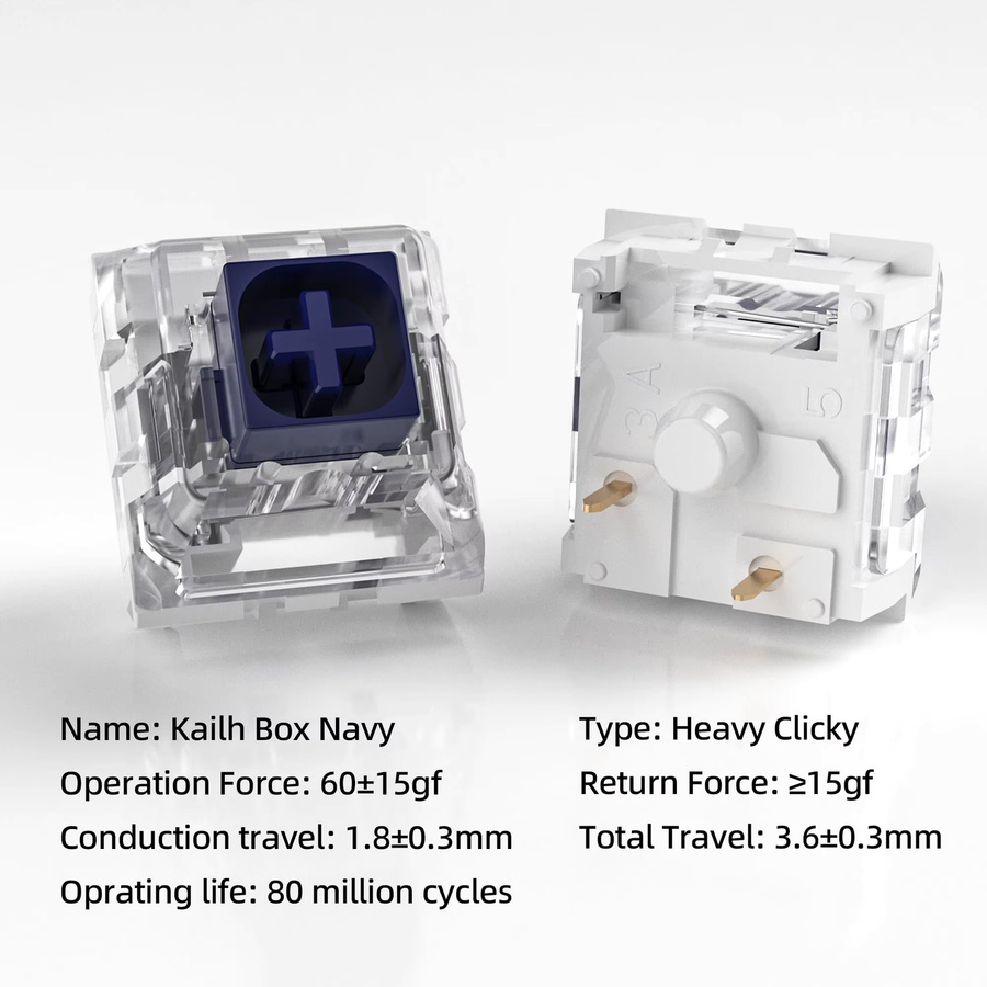 Kailh Box Navy Mechanical Switches 3-Pin Clicky 60gf Wasserdicht für Gaming-Tastaturen - Bild 2