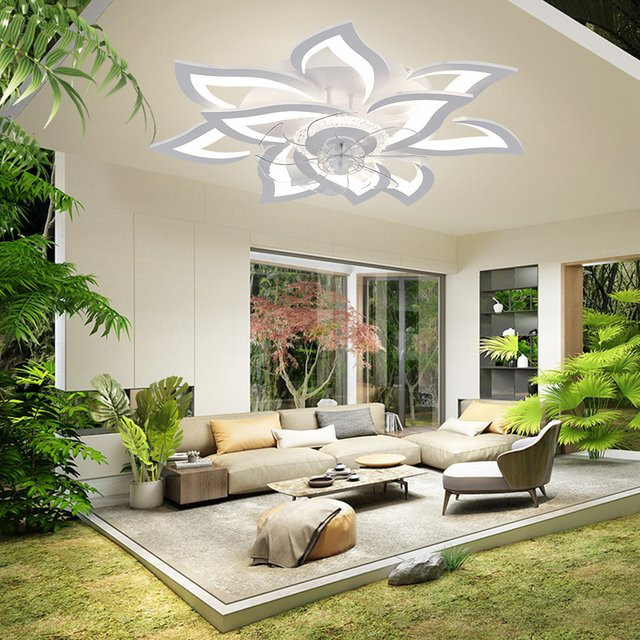 IRALAN Deckenventilator mit Licht in modernem Blumen-Design, weiß, wendbar für Wohnzimmer und Schlafzimmer - Bild 1