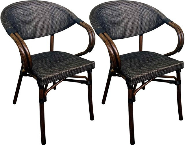 CLP Bistrostuhl Sorva 2er Set mit Armlehnen aus Aluminium in Braun mit Holzoptik und Textilene für Garten, Balkon und Terrasse - Bild 1