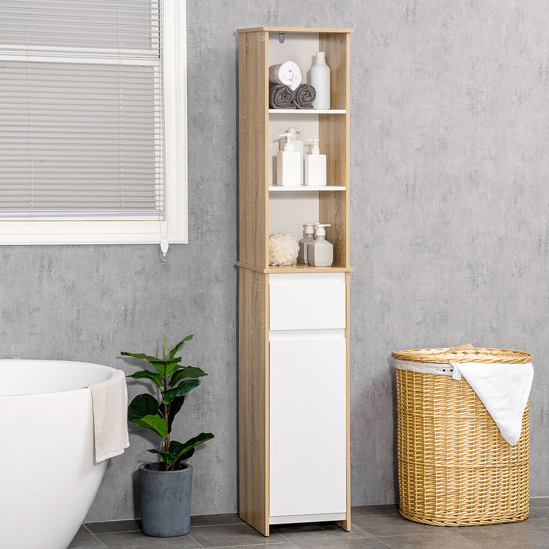 Aosom Badregal Hochschrank in Weiß mit 3 offenen Regalfächern und Schublade aus MDF - Bild 2