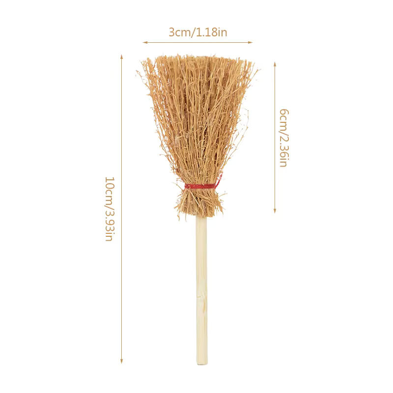 YONGSNOW Mini Hexenbesen aus Stroh und Holz als rustikale Hängeornamente für Halloween und Dekorationen in Beige - Bild 6