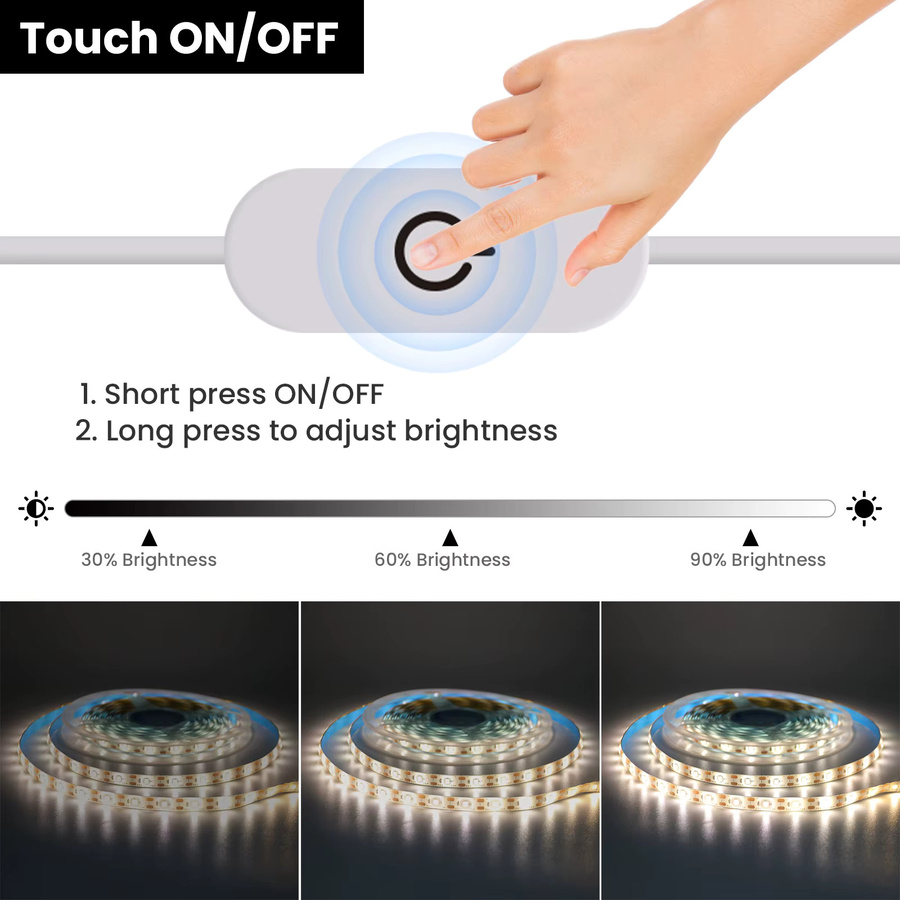 HEGEHE RGBW LED-Streifen mit Touch-Funktion und USB-Anschluss, dimmbar, Weiß/Warmweiß/Blau, zur TV-Hintergrundbeleuchtung - Bild 2