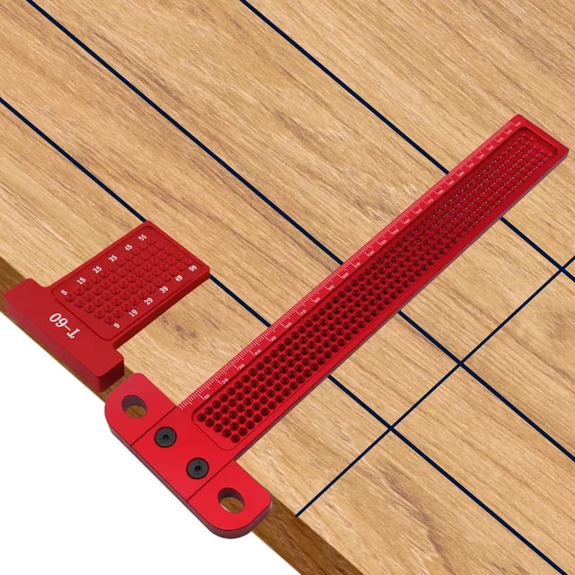 FNICEL T-Typ Anreißlineal aus Aluminiumlegierung für Holzbearbeitung und Zimmerei, Farbe: Rot, Messbereich: 60-260 mm - Bild 1