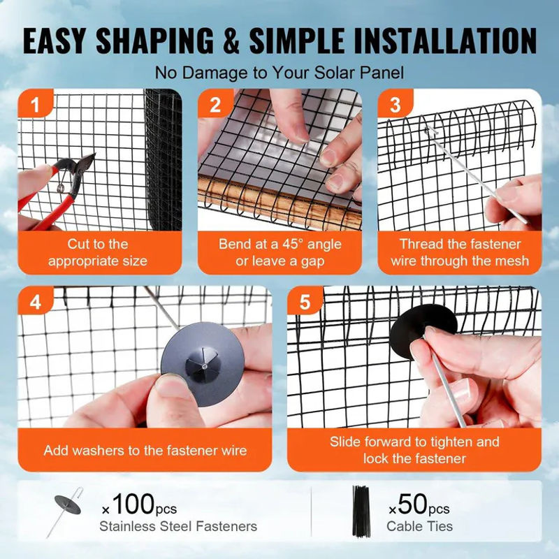 Buying Solutions Solarpanel-Vogelschutz und Nagetierschutz Rollen-Kit in Schwarz mit 100 Aluminiumlegierungs-Befestigungselementen und PVC-Beschichtung, B/H: 30,48 x 203 cm - Bild 2