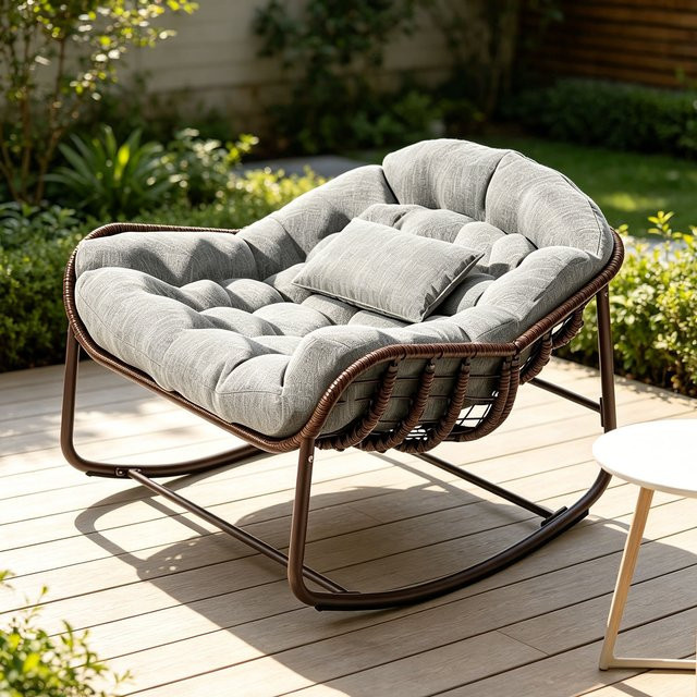HiMISS Übergroßer Papasan Egg Schaukelstuhl aus Rattan mit Metallrahmen und Kissen in Grau - Bild 1