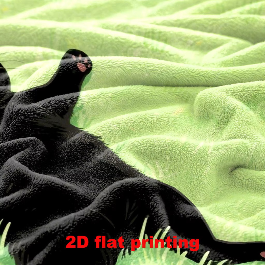 VIKAMA Überwurfdecke mit schwarzer Katze und Grasdruck, weich und warm, Farbe: Schwarz - Bild 3
