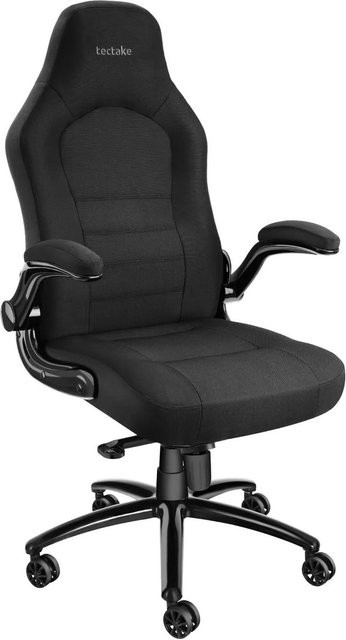 Tectake Bürostuhl Springsteen in Schwarz mit Stoffbezug, ergonomischer Form, klappbaren Armlehnen und Wippfunktion, B/T/H: 67 x 70 x 131,5 cm - Bild 1