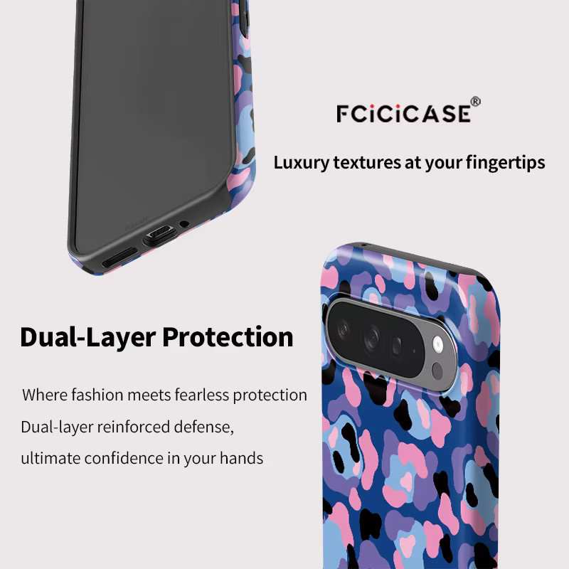 Fcicicase Handyhülle mit Leopardenmuster für Google Pixel 9, 10 Pro XL, 10, 9 Pro, 10A, 7A, 8A in Multicolour, doppelschichtige Schutzhülle aus Acryl - Bild 3