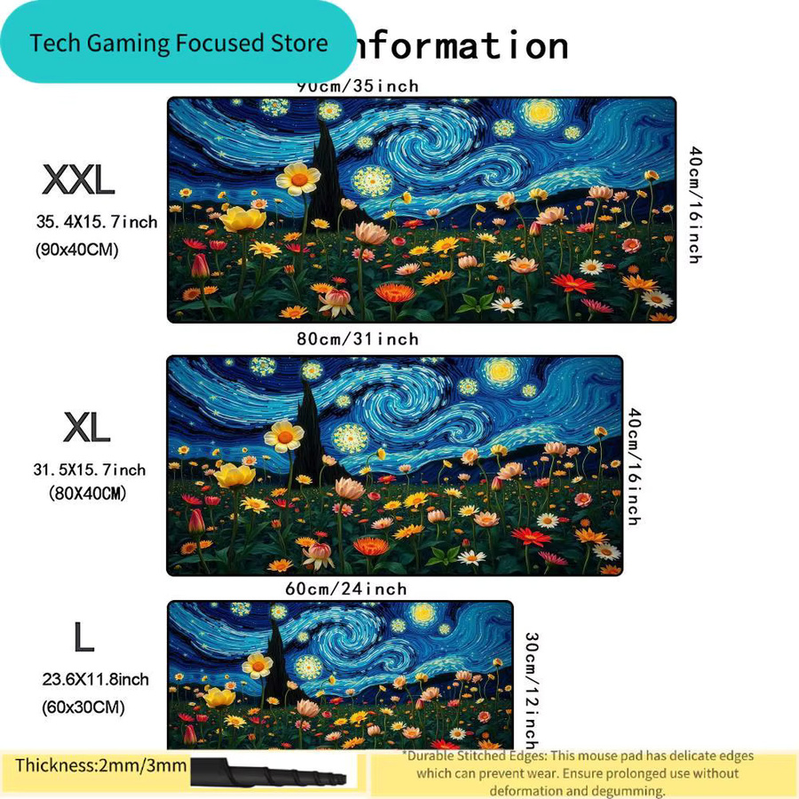Potdemiel Gaming-Mauspad Sternennacht von Van Gogh XXL Schreibtischmatte Multicolor - Bild 4