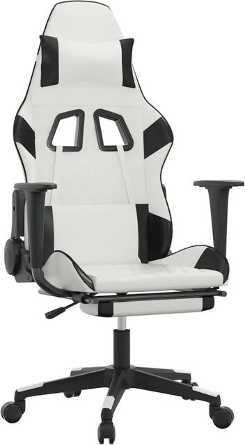 vidaXL Gaming-Stuhl Modell 3 in Weiß und Schwarz aus Kunstleder mit Fußstütze und Kopfstütze, 360 Grad drehbar - Bild 1