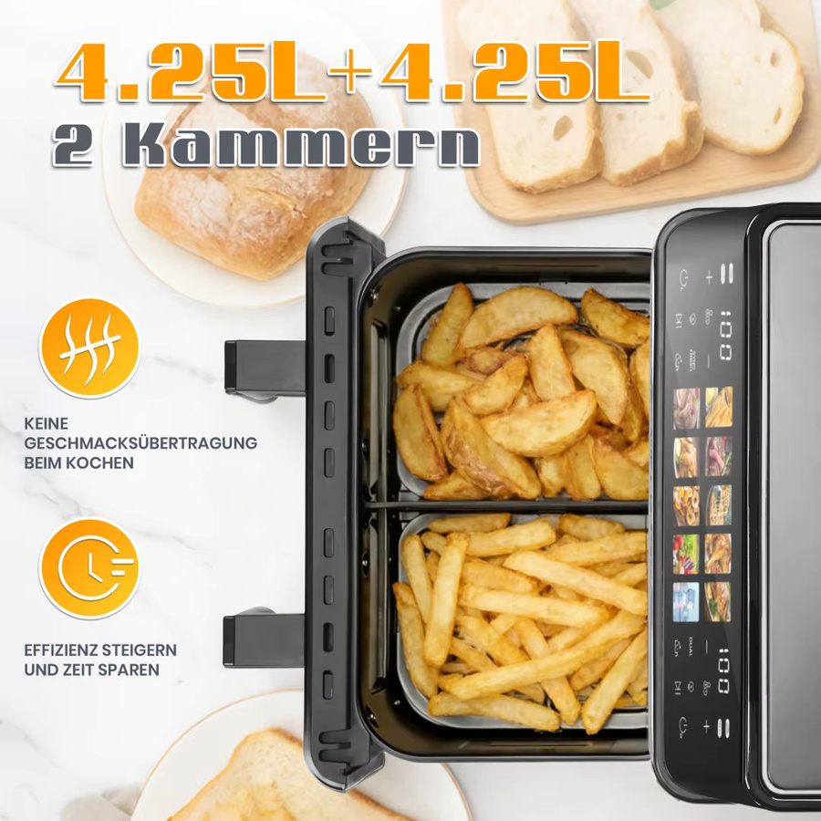 Sinaopus Heißluftfritteuse mit Touch-Steuerung und Digitalanzeige, 8,5 l, Schwarz - Bild 2