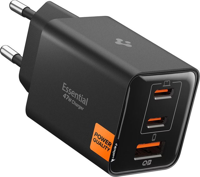 Spigen Essential Netzladegerät EE473EU in Schwarz mit 47W, 1 x USB-A und 2 x USB-C - Bild 1