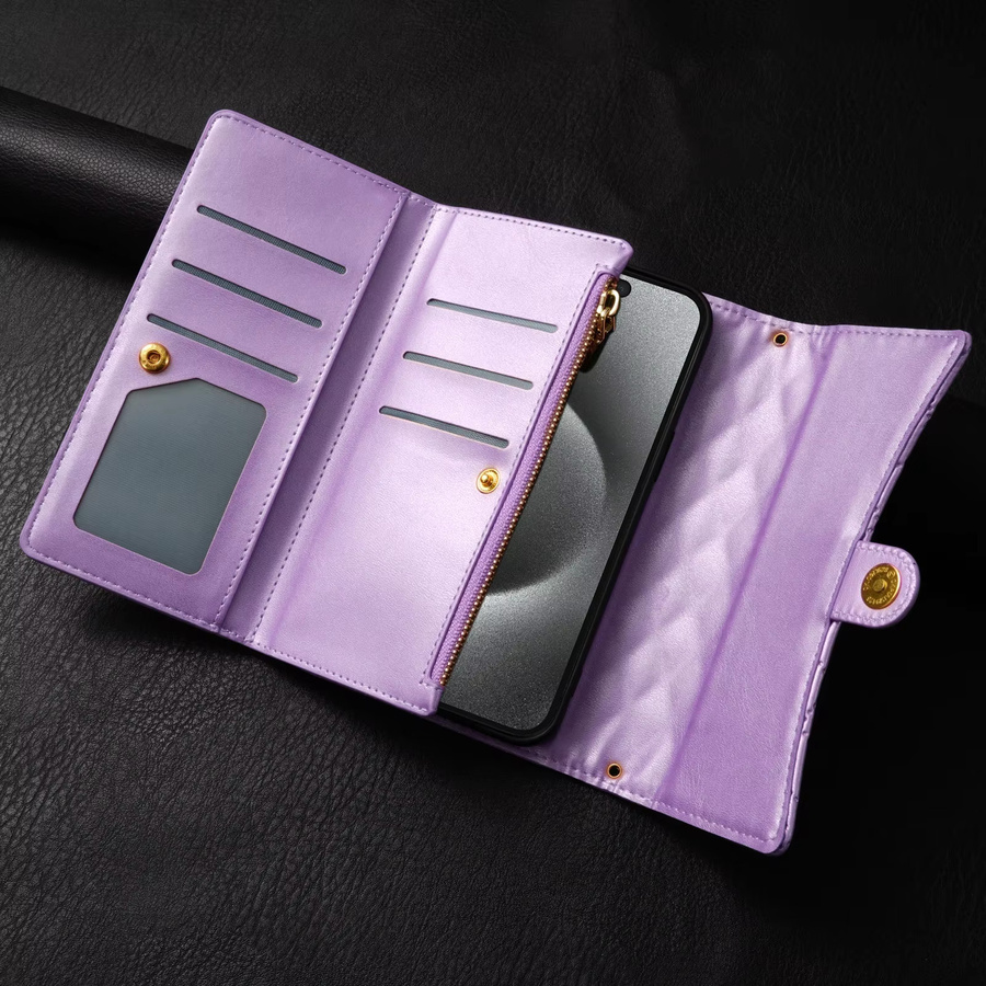 Crossbody-Lederhülle für Samsung Galaxy S26 S25 S24 S23 S22 S21 S20 Plus Note 20 10 mit Kartenfach und Umhängeband in Rot und Lila - Bild 2