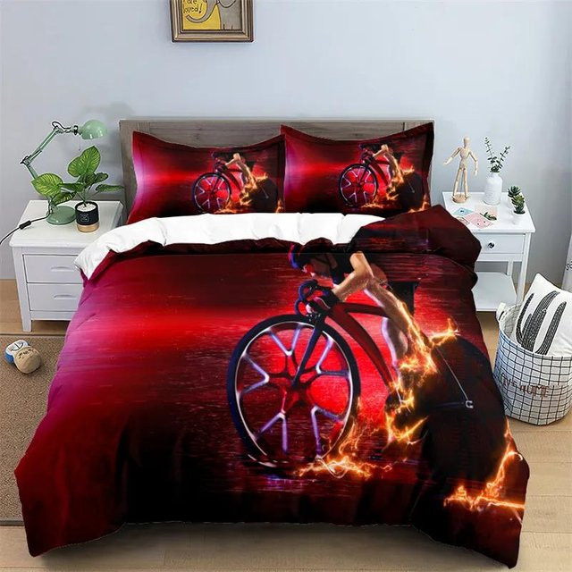 Bettwäscheset Binchi Fitness mit Fahrrad-Radsport-Print in Rot, 3-teilig aus Mikrofaser, B/H: 150 x 200 cm - Bild 1
