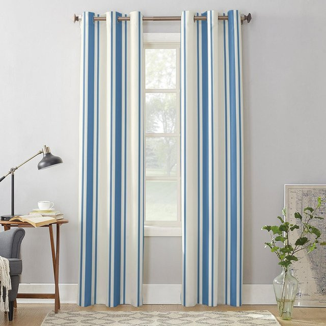 Super Six Nadelstreifen-Fenstervorhang aus Polyester in Marineblau, semi-transparent, Breite: 135 cm, Höhe: 160 cm - Bild 1