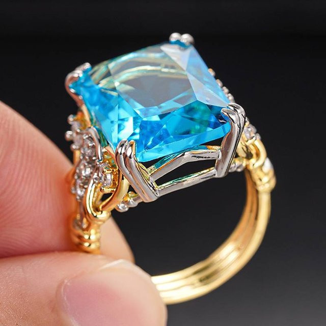 Huitan Damenring, Bicolor, Zirkonia, blau - Bild 1