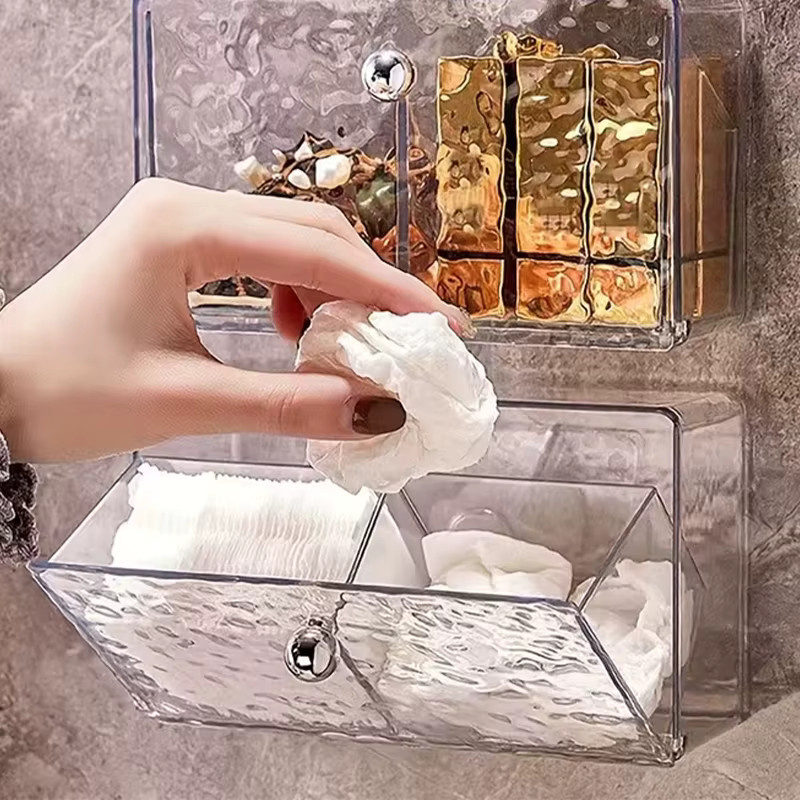 Transparenter Acryl Make-up Organizer mit 2 Fächern für Wattestäbchen und Kleinteile, Grau, Breite: 17,0 cm, Höhe: 10,0 cm - Bild 2
