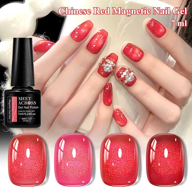 MEET ACROSS Magnetgel-Nagellack, Chinesischer Roter, Schimmernd - Bild 2