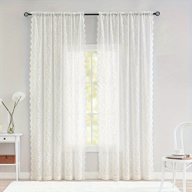 CENTURyMiG Spitzenvorhang mit floralem Muster in Weiß, transparenter Kurzrollo im Vintage-Stil, B: 140 cm, H: 140 cm - Bild 1