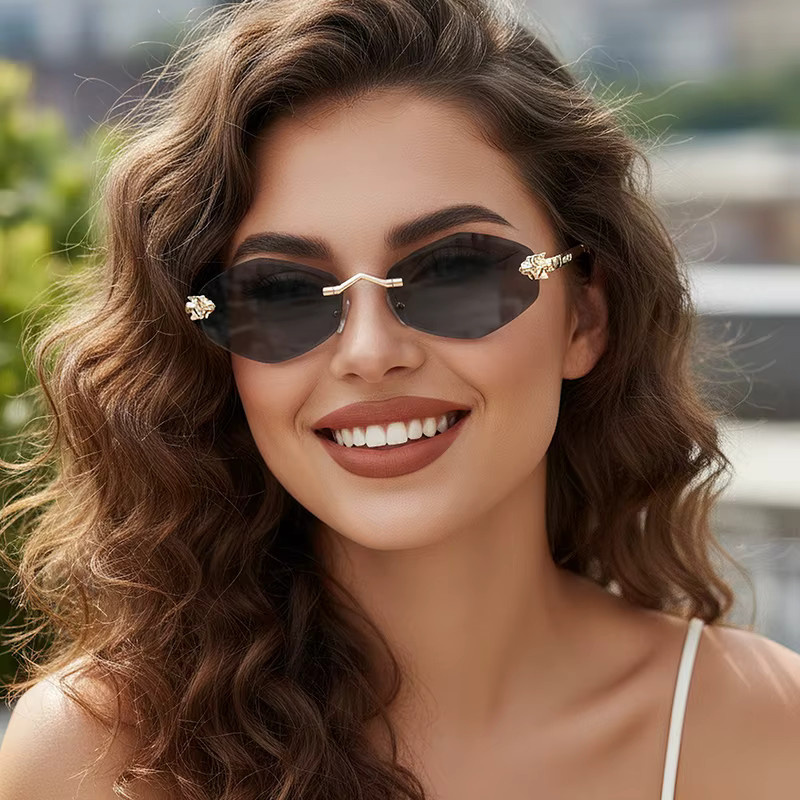 JUNCTURE Sonnenbrille, randlos, hexagonal, braun, Damen, Metall - Bild 1